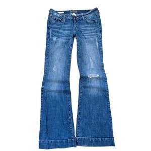 Decree Flare Jeans Womens 7 Blue Distressed Medium Wash Wide Leg Denim